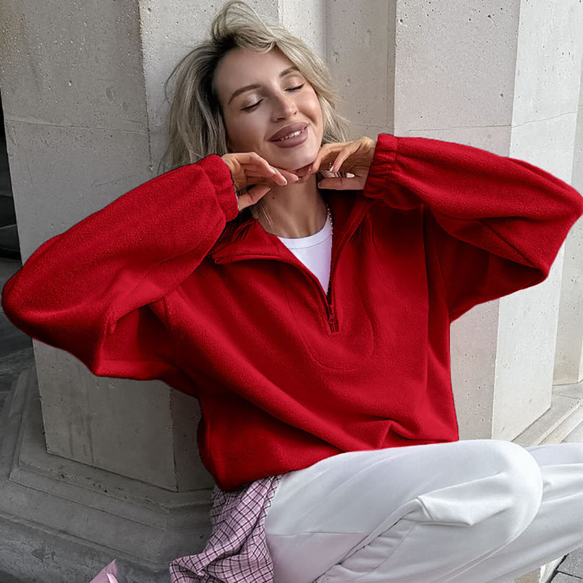 Damen Hochwertiger Fleece-Pullover mit kurzem Reißverschluss R&B