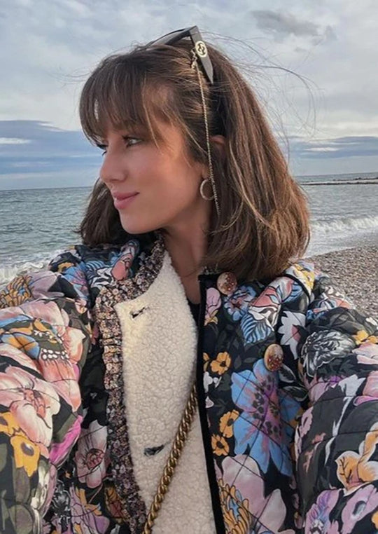 Damen gesteppte Blumenjacke mit luxuriösem Innenfutter R&B