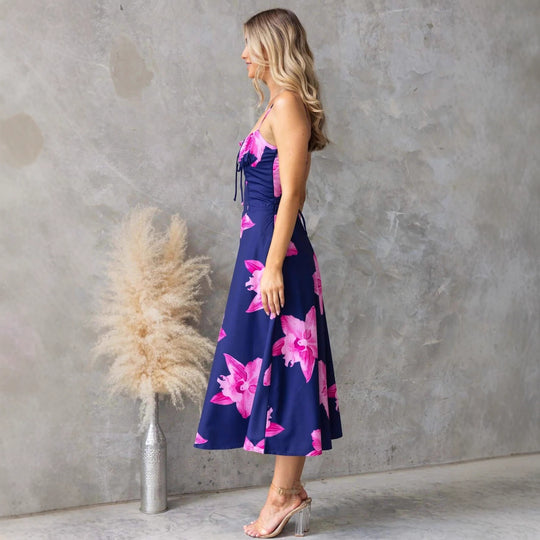 Damen Maxikleid mit floralem Muster und raffiniertem Rüschendetail R&B