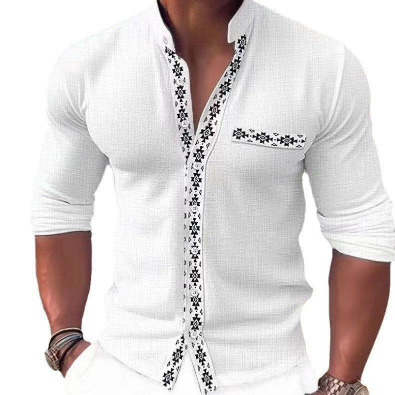 Herren Modische Langarmbluse mit dekorativem Kragen und edlem Design R&B