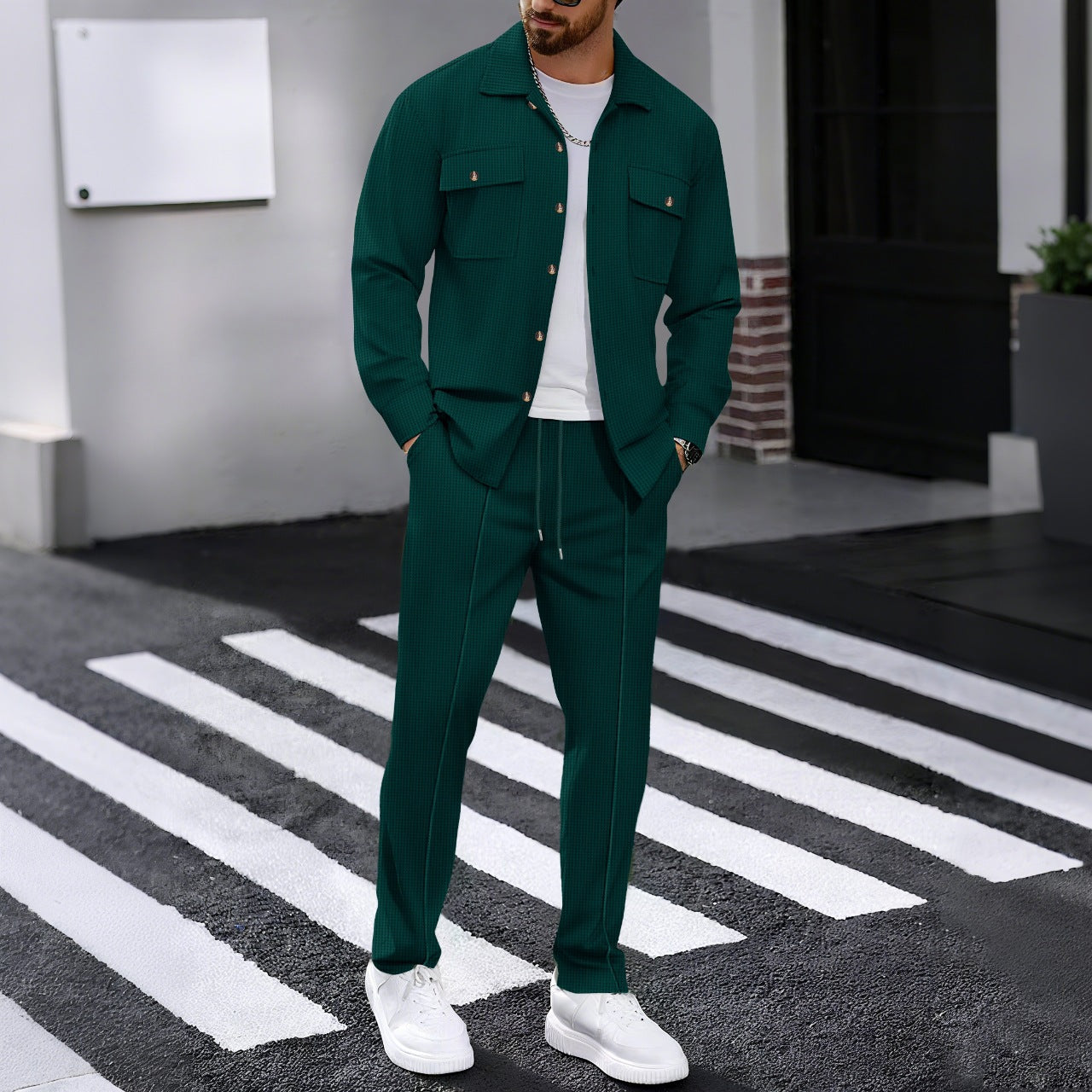 Herren modisches Freizeitanzug mit strukturierter Jacke und bequemer Hose R&B