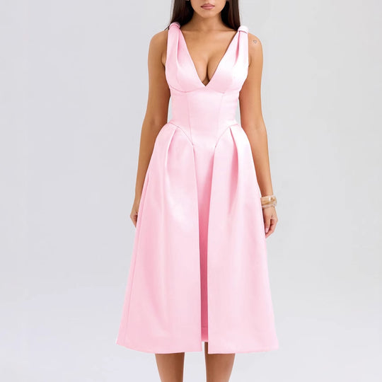 Damen Maxikleid mit elegantem V-Ausschnitt und strukturiertem Rock R&B