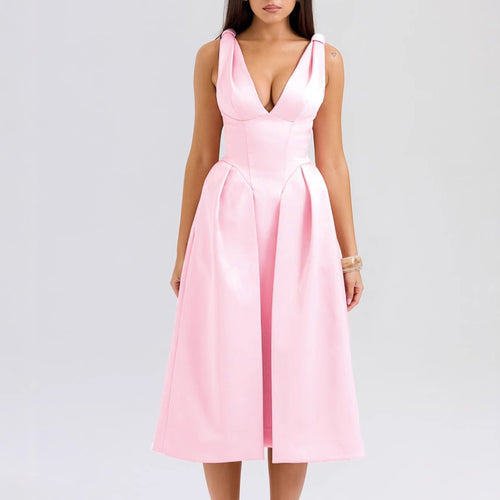 Damen Maxikleid mit elegantem V-Ausschnitt und strukturiertem Rock R&B
