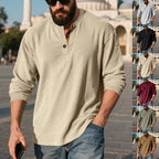 Herren Langarmshirt mit strukturierter Rippenoptik und modischem Knopfleisten-Detail R&B