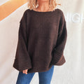 Damen kuscheliger Strickpullover mit weitem Schnitt und modischen Baumelärmeln R&B