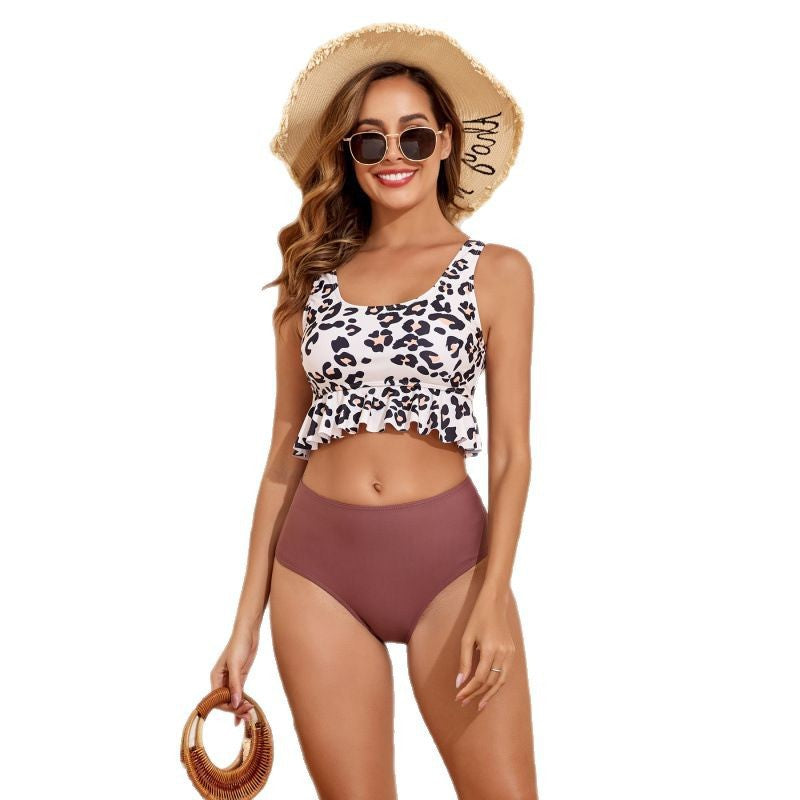 Damen Bikini mit fröhlichem Volant und animalischem Print R&B