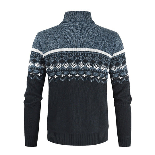 Herren Strickjacke mit geometrischen Mustern und hohem Kragen R&B