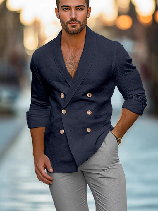 Herren eleganter Leinenblazer mit modernem Schnitt und doppelter Knopfleiste R&B