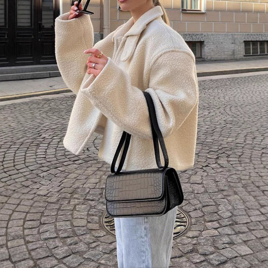 Damen Fluffy Übergangsjacke mit lässigem Schnitt und angewandtem Kragen R&B