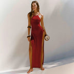 Damen elegantes Maxikleid mit hohen Seitenschlitzen R&B