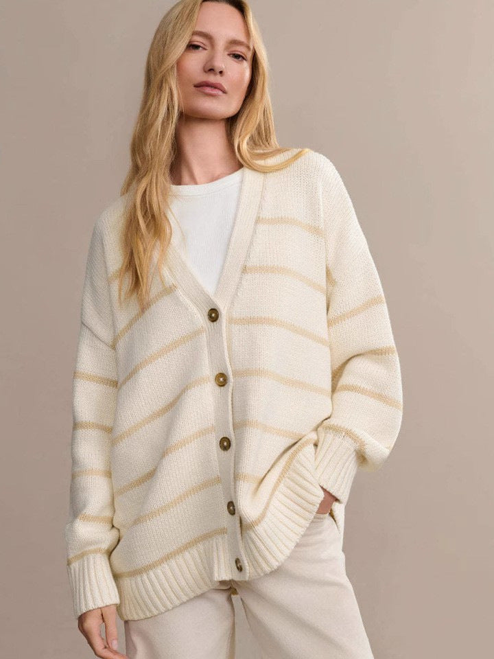 Damen Modischer Streifen-Cardigan mit Knopfleiste und lässigem Schnitt R&B