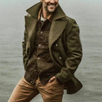 Herren eleganter, klassischer Wollmantel mit doppelter Knopfleiste und hohem Kragen R&B