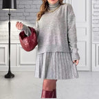 Damen Oversized Strickpullover mit hochwertiger Rippstruktur und passendem Minirock R&B