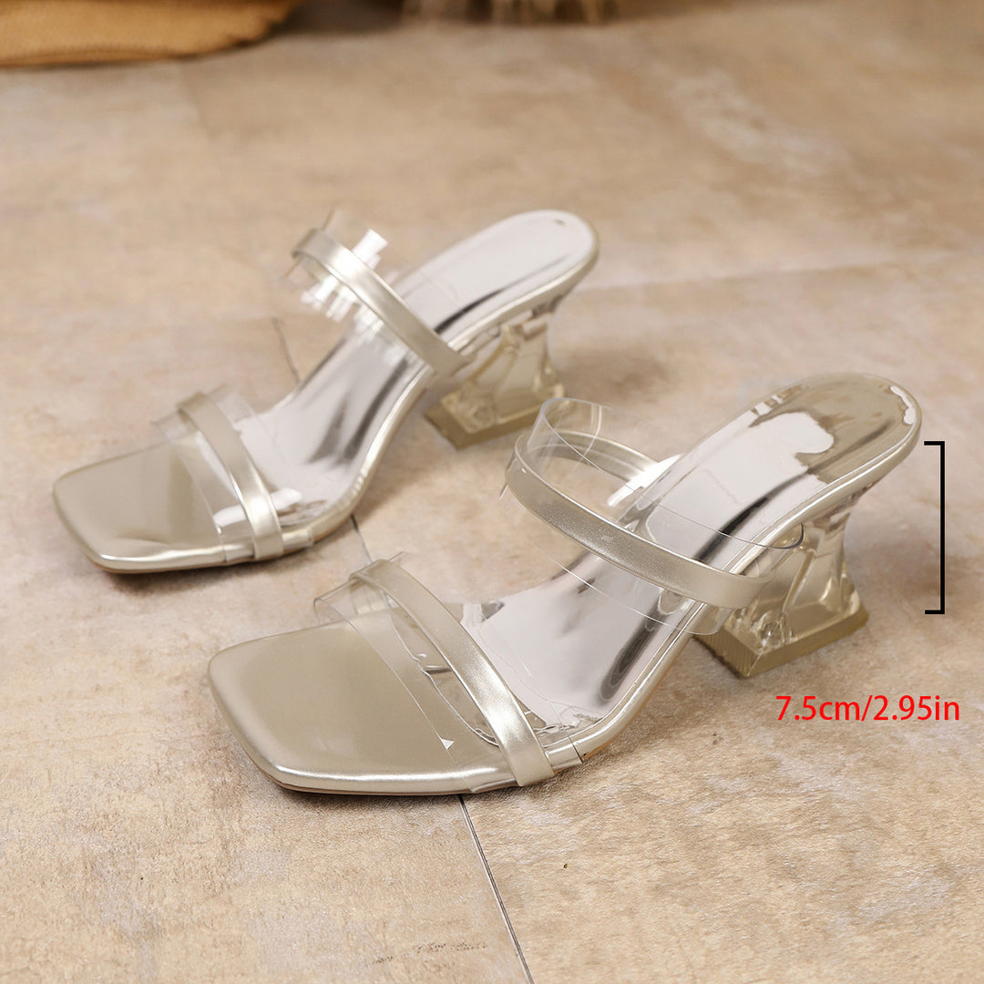 Damen moderne Sandalen mit transparentem Design und mittelschichtigem Blockabsatz R&B