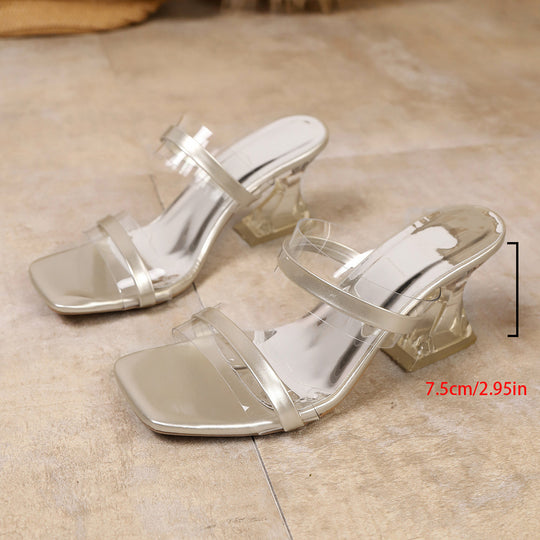 Damen moderne Sandalen mit transparentem Design und mittelschichtigem Blockabsatz R&B