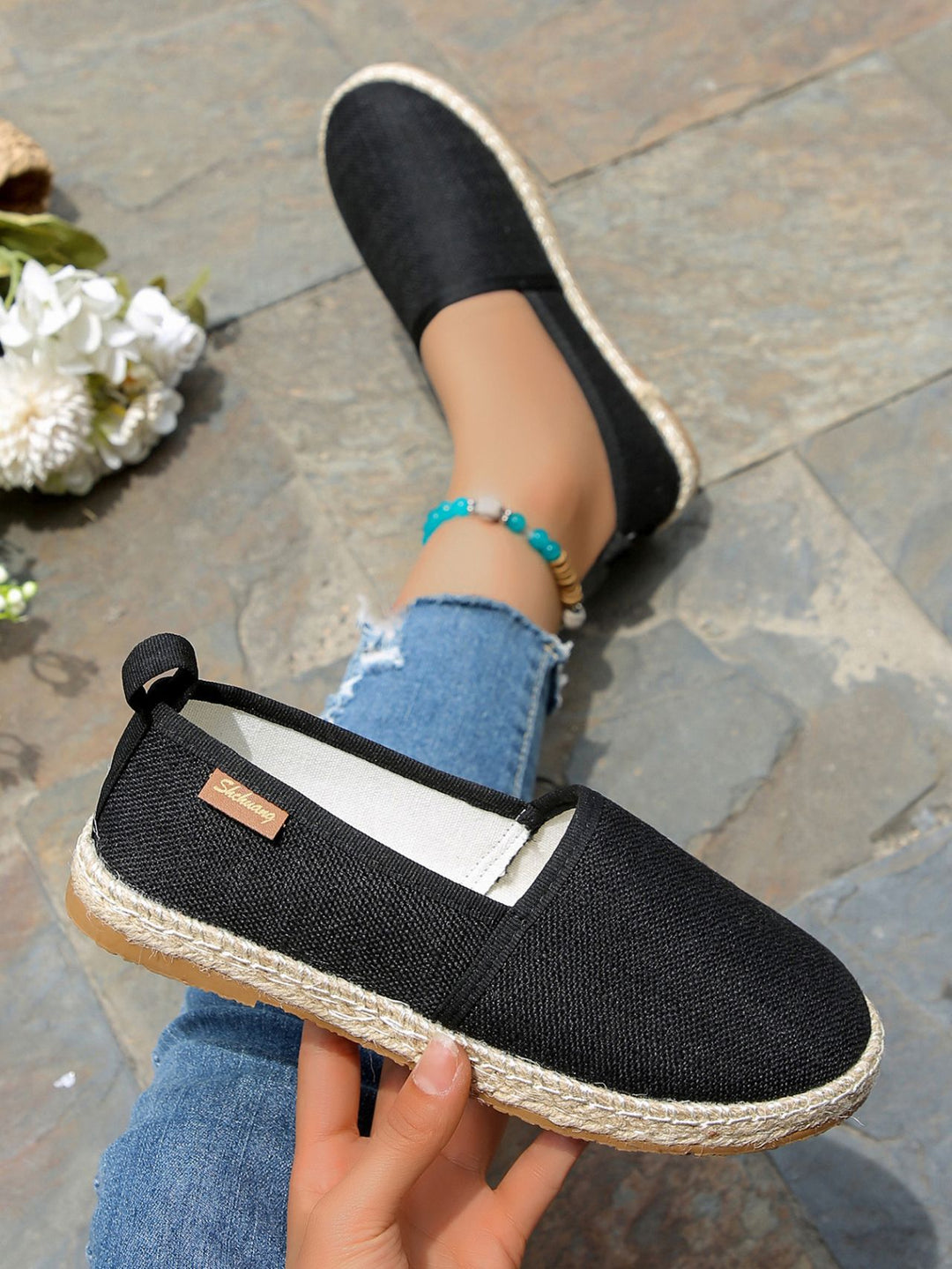 Damen bequeme Slip-Ons mit jute Details R&B