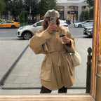 Damen Oversized Utility-Jacke mit Gürtel und großen Taschen