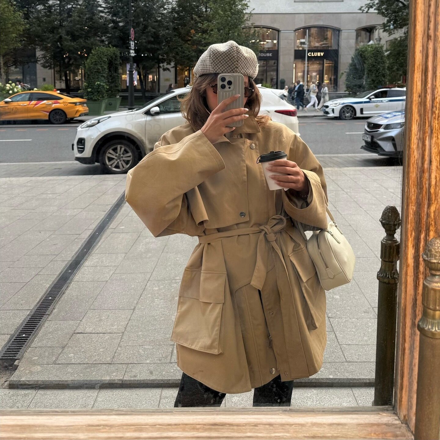 Damen Oversized Utility-Jacke mit Gürtel und großen Taschen