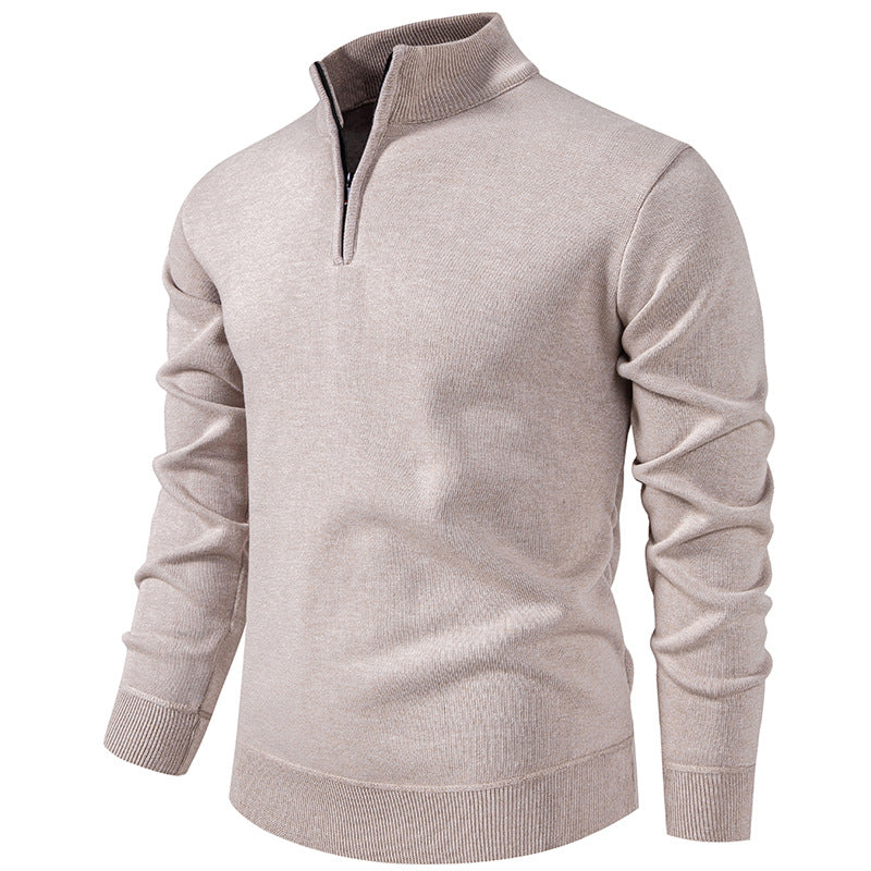 Herren nan Feinstrickpullover mit Kurzreißverschluss Stehkragen elastischen Bündchen R&B
