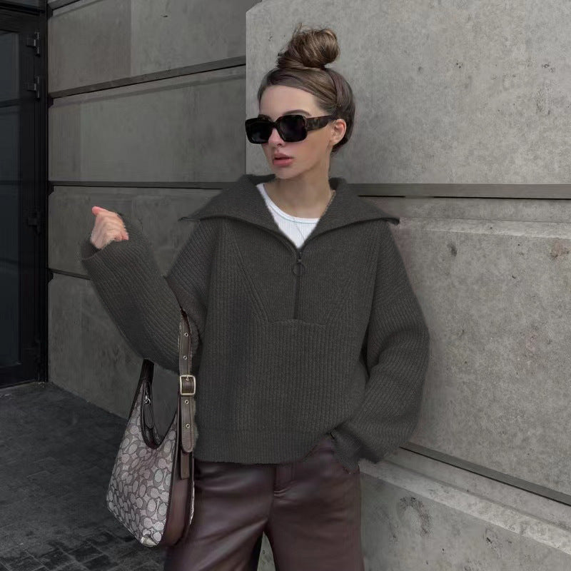 R&B | Rippstrickpullover mit Reißverschluss Weich und Warm Lässig Schick
