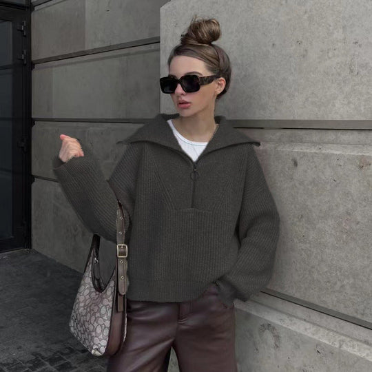 R&B | Rippstrickpullover mit Reißverschluss Weich und Warm Lässig Schick