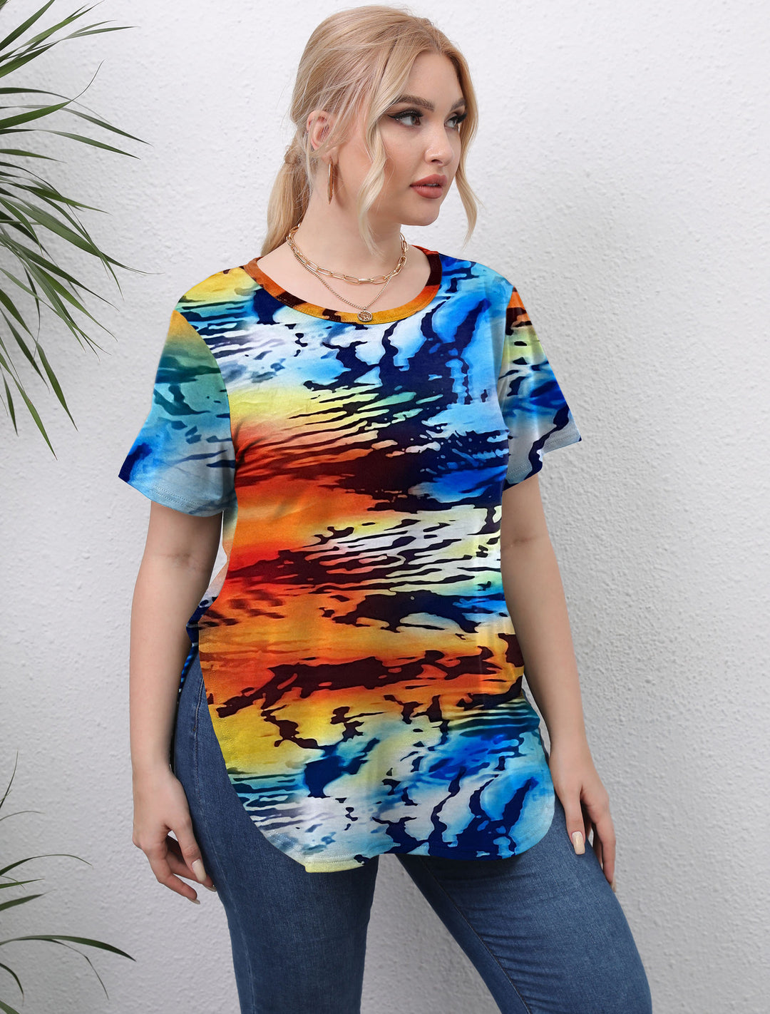 Damen lässiges T-Shirt mit modernem Batikdesign R&B