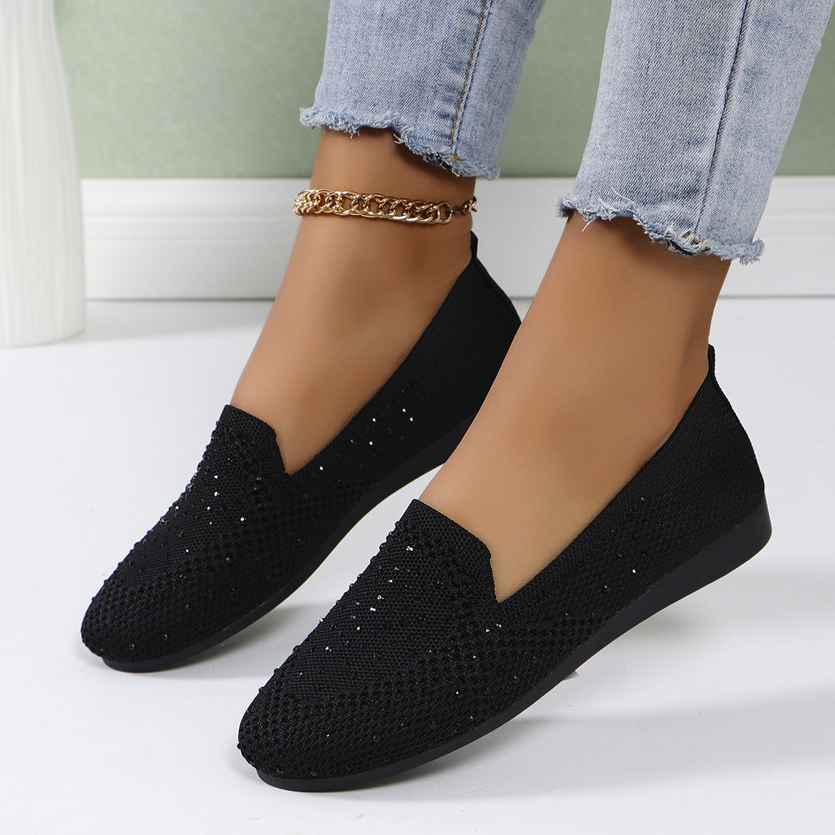 Damen Bequeme Mokassins mit funkelnden Strass-Akzenten R&B
