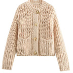 Damen Modische Strickjacke mit großen Knöpfen und praktischen Taschen R&B