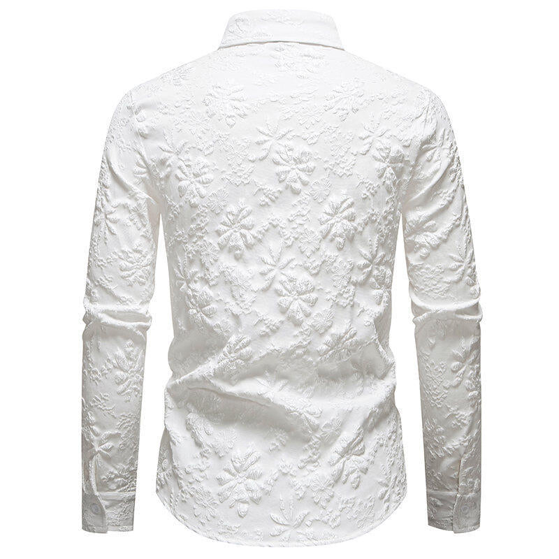 Herren Langarmhemd mit detailreicher Blumenstickerei R&B
