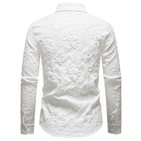 Herren Langarmhemd mit detailreicher Blumenstickerei R&B