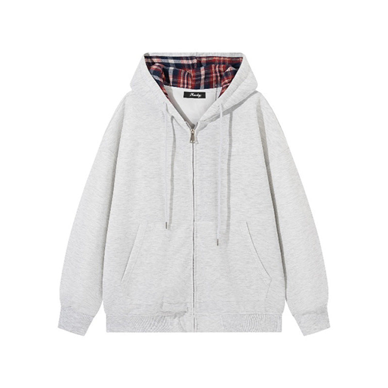 Damen Kapuzenjacke mit karierter Innenverkleidung und elegantem Reißverschluss