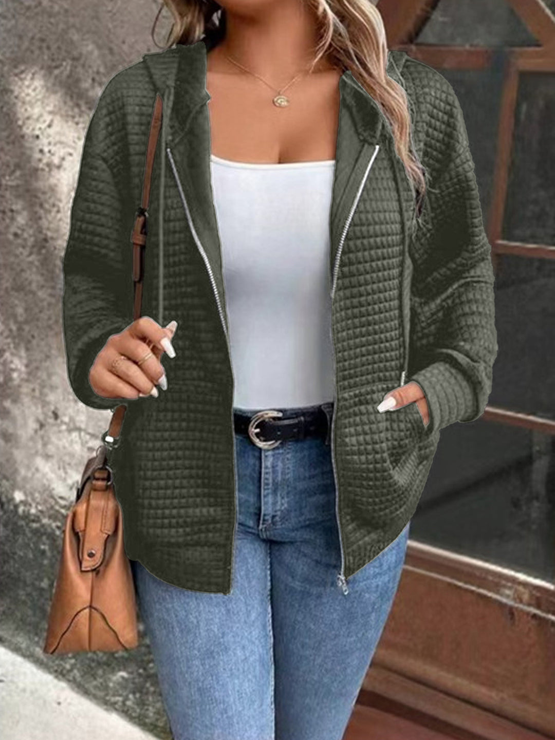 Damen Kapuzenjacke mit strukturiertem Waffelmuster und praktischem Reißverschluss R&B