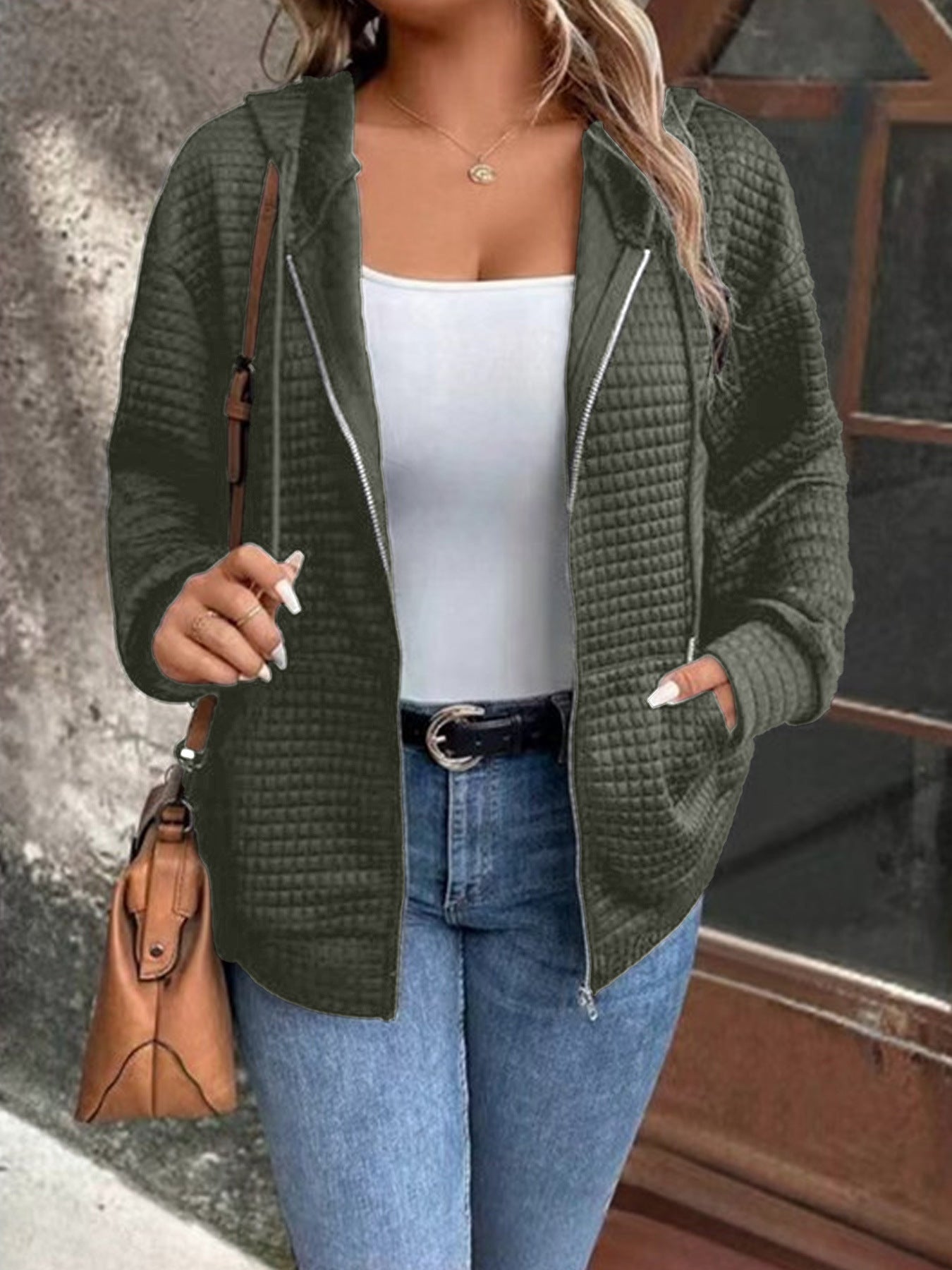 Damen Kapuzenjacke mit strukturiertem Waffelmuster und praktischem Reißverschluss R&B