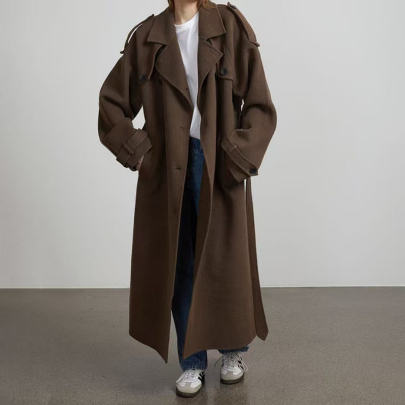 Damen eleganter und stylischer Trenchcoat mit taillierbarem Gürtel R&B