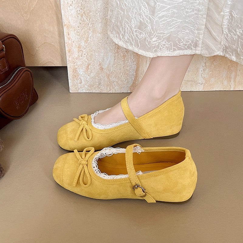 Damen Ballerinas mit eleganter Schnalle und zarter Spitzenborte R&B