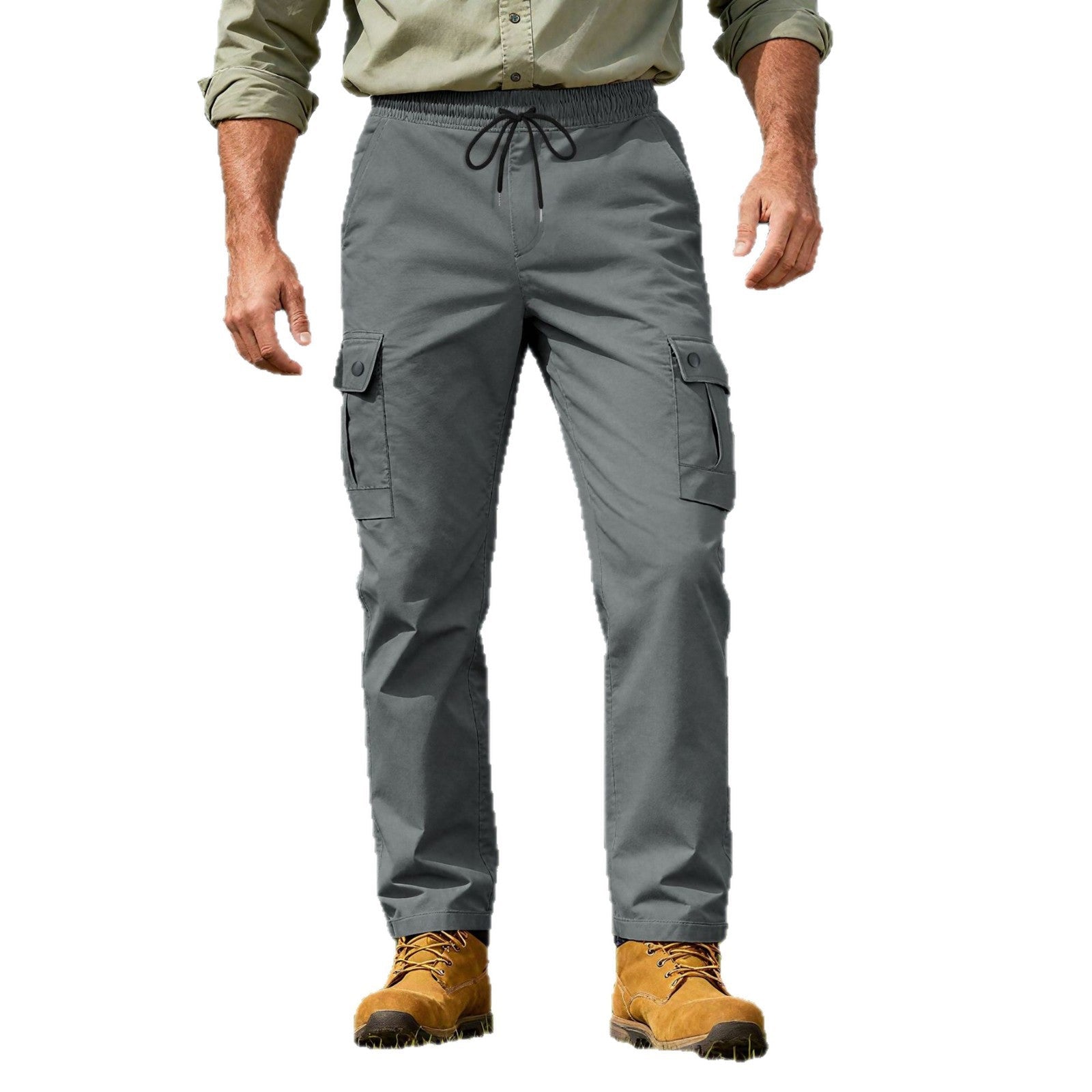 Herren nan robuste Outdoor-Cargohose mit elastischem Tunnelzugbund und aufgesetzten Klappentaschen R&B