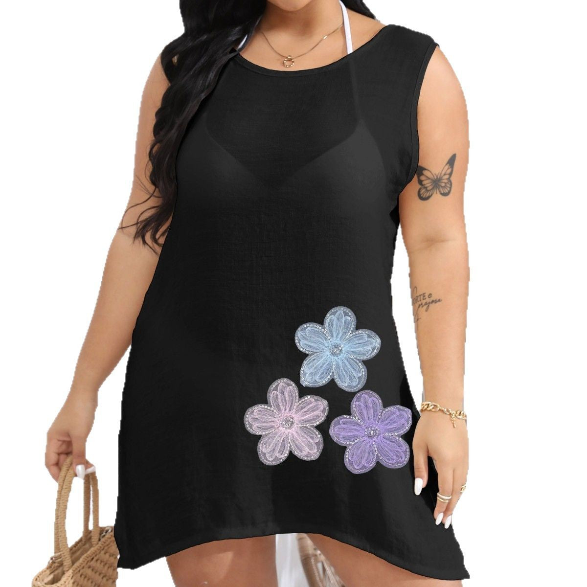 Damen Strandkleid mit exklusiven Blumenstickereien R&B