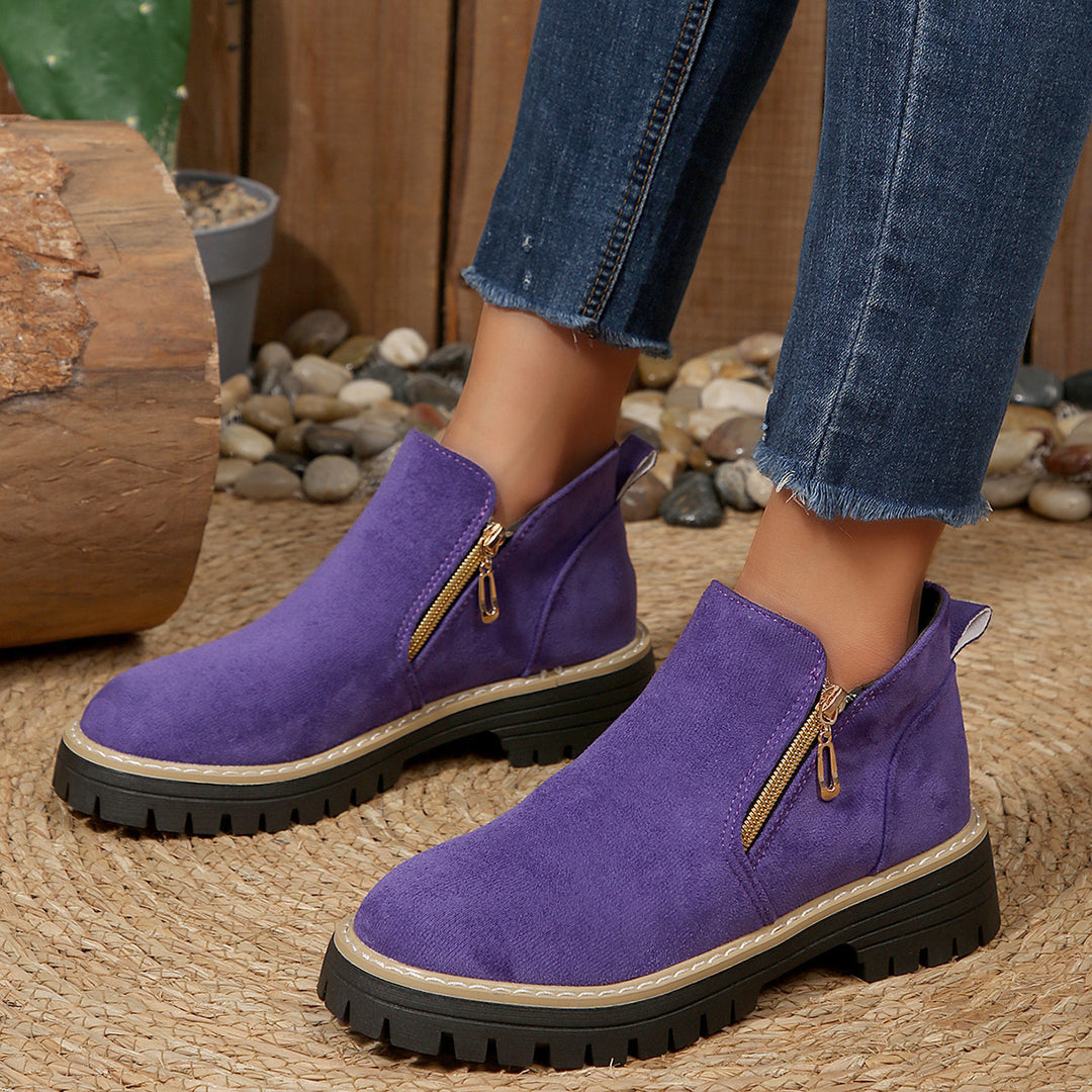 Damen Stiefeletten mit dekorativem Reißverschluss und rutschfester Sohle R&B