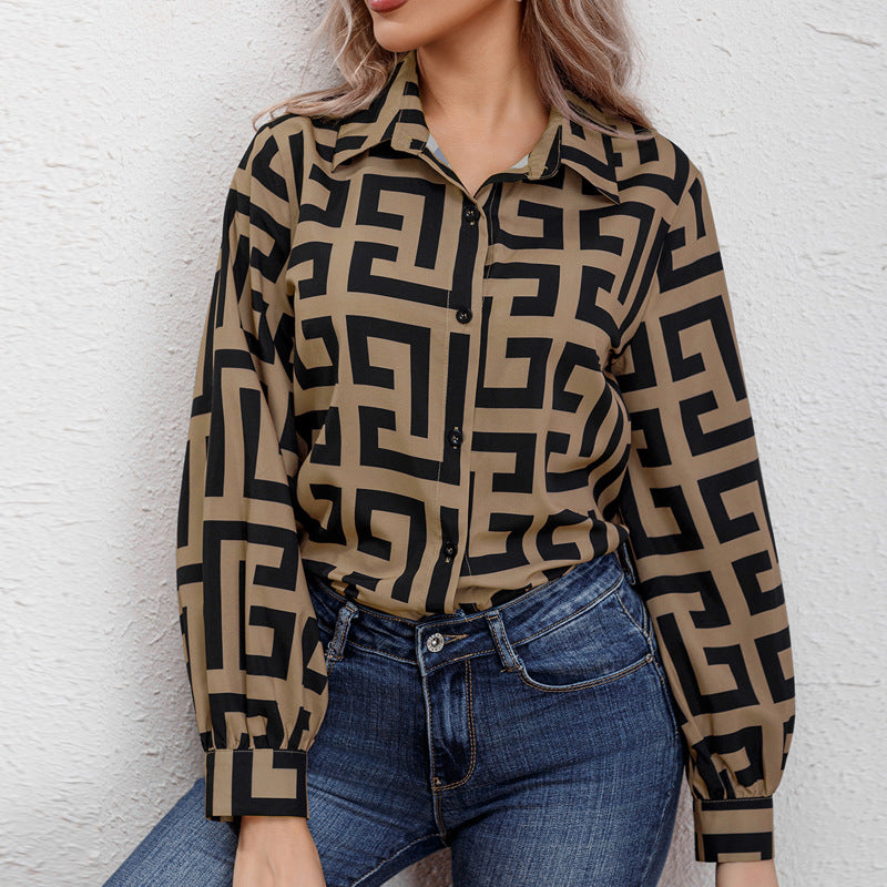Damen Bluse mit floralen Muster und klassischem Kragen R&B