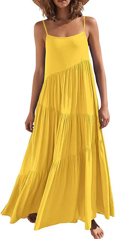 Damen luftiges Maxikleid mit Spaghetti-Trägern und stilvollem Layering R&B