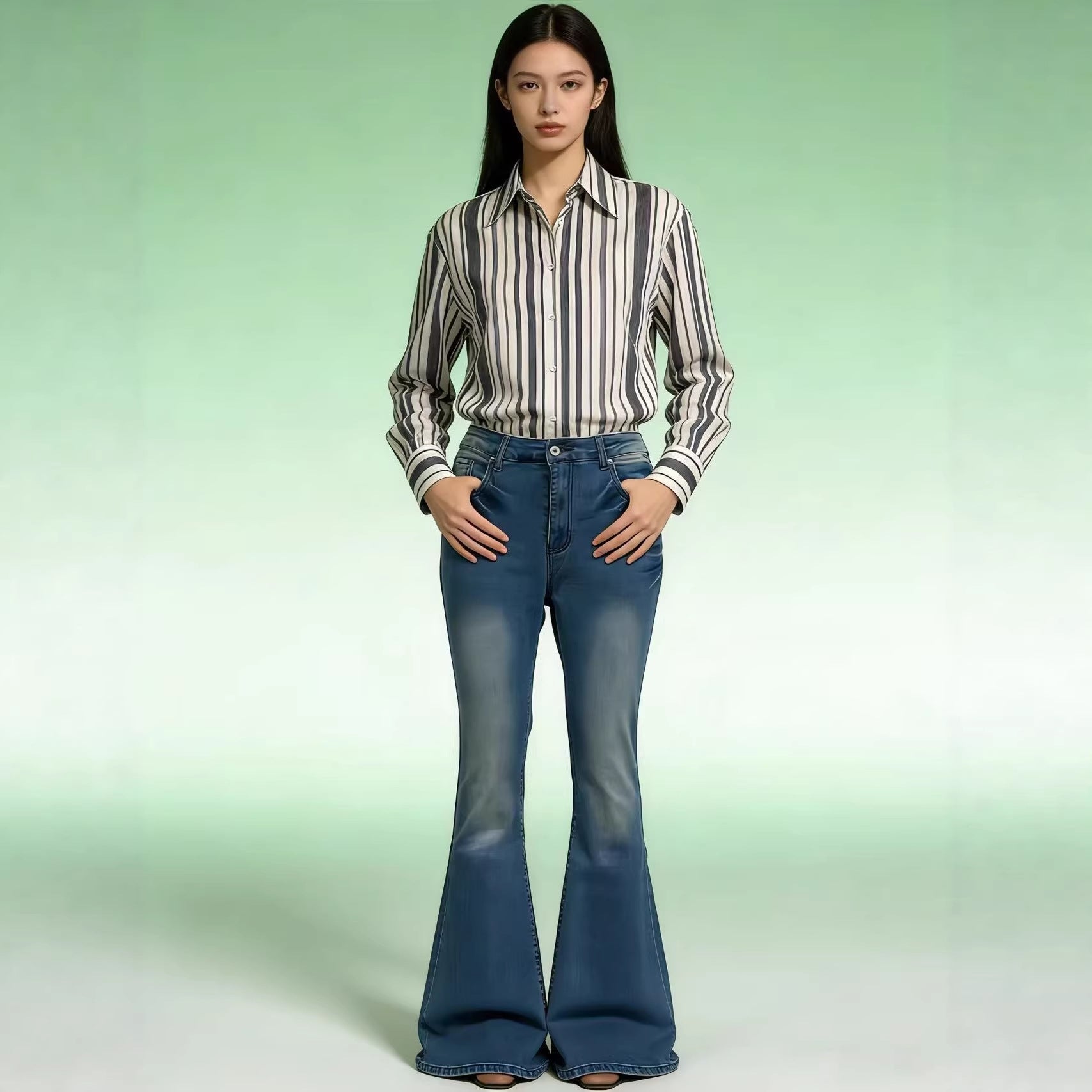 Damen Flared Jeans mit hohem Bund und eleganten Nahtdetails