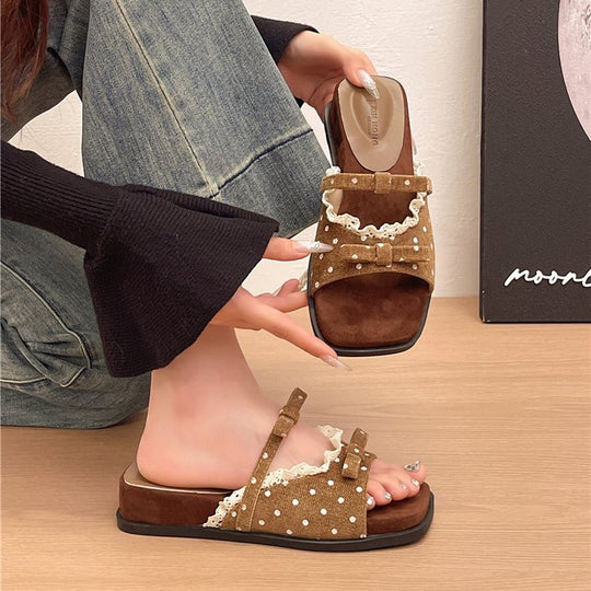 Damen elegante Slipper Sandalen mit Lochdesign und dekorativen Schleifen R&B