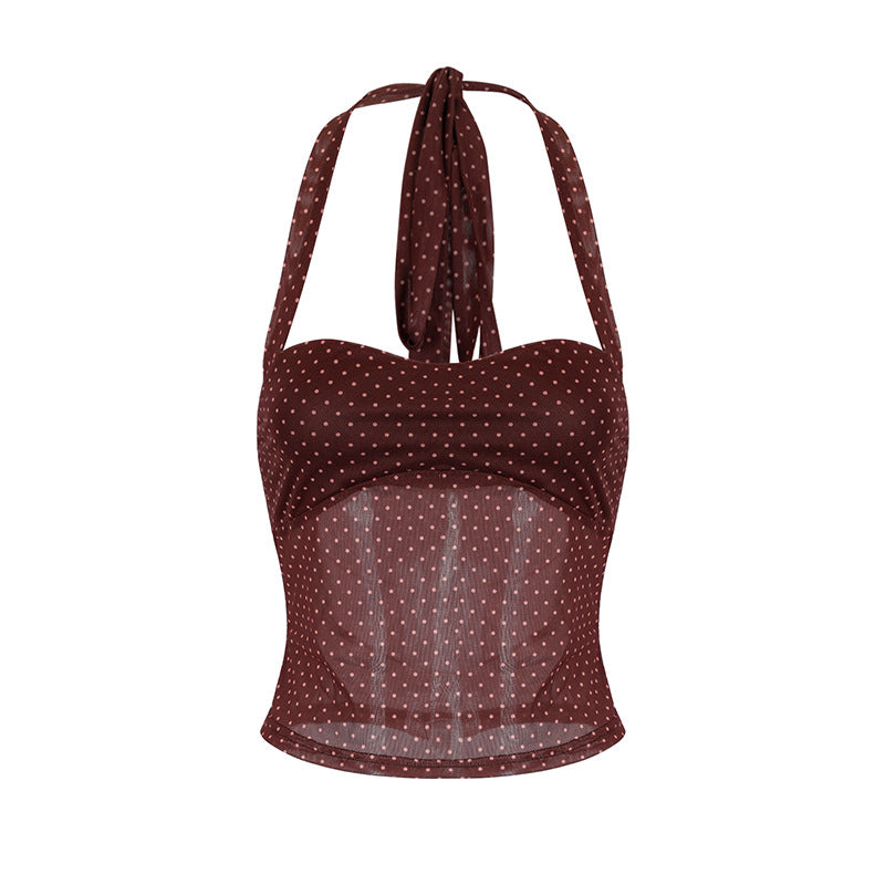 Damen Neckholder Top mit verstellbaren Trägern und punktuellem Design R&B