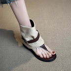 Damen modische Zehensteg-Sandalen mit gestreiftem Übertritt R&B
