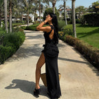 Damen Maxikleid mit seitlichem Schlitz und asymmetrischem Schnitt R&B