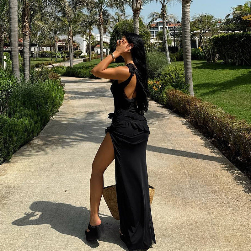 Damen Maxikleid mit seitlichem Schlitz und asymmetrischem Schnitt R&B