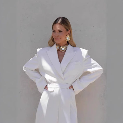 Damen Oversized Blazer mit tailliertem Gürtel R&B