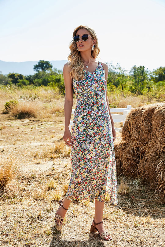 Damen Maxikleid mit floralem Muster und seitlichem Schlitz R&B