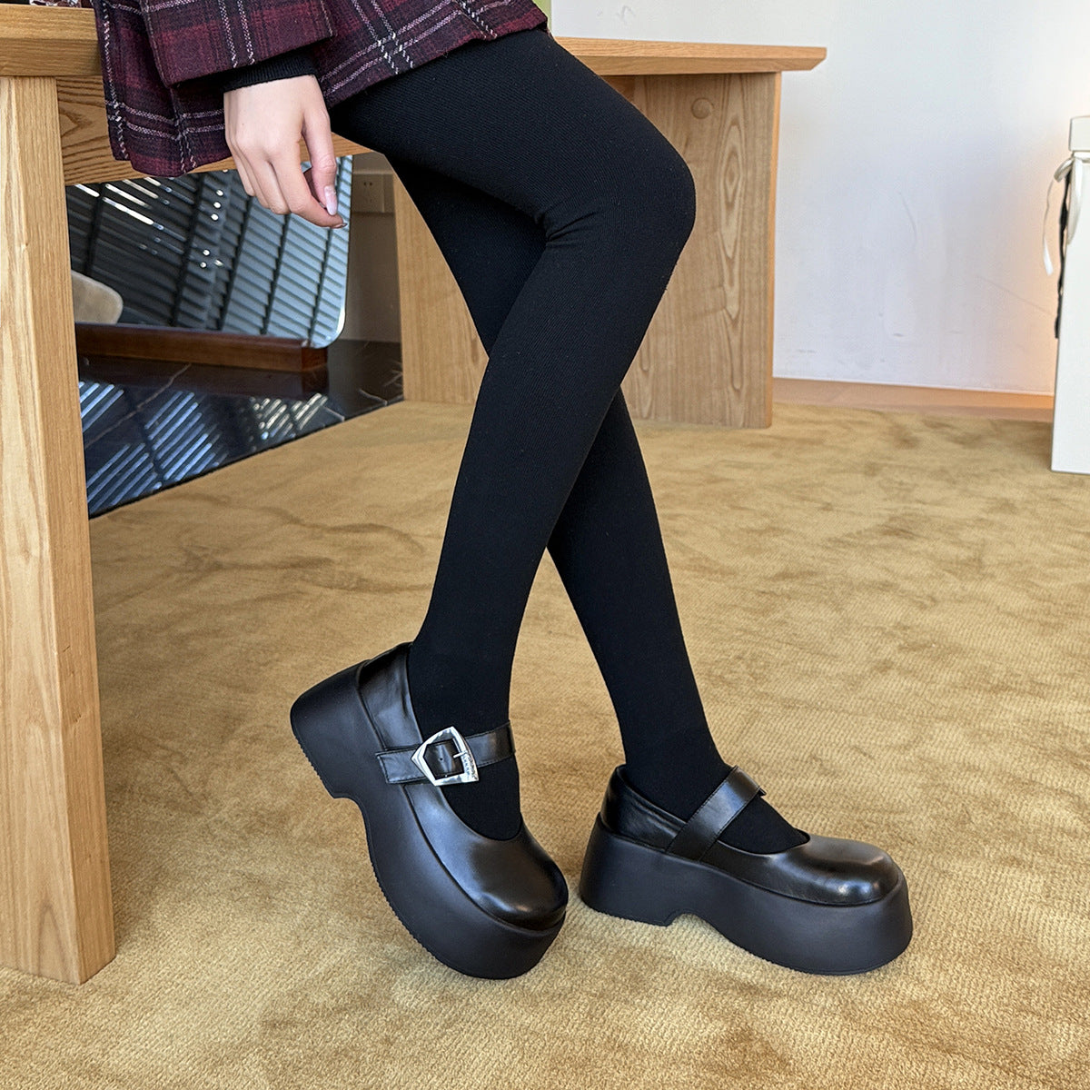 Damen Plattform-Mary-Jane-Schuhe mit verstellbarem Riemen und robustem Absatz