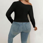 Damen Body mit asymmetrischem Cut-Out und langen Ärmeln R&B